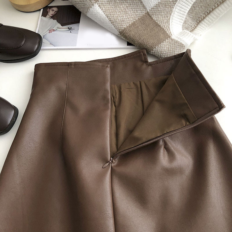 Fusta de birou vintage pentru femei, cu linie în formă de A, din piele PU, coreeană, casual, cu talie înaltă, fusta neregulată pentru studenți japonezi, mini fustă elegantă pentru femei