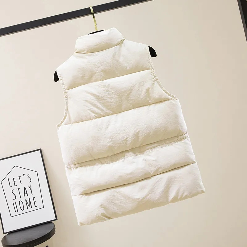 Vestă scurtă solidă pentru femei Jachetă căptușită din bumbac Jachetă fără mâneci de iarnă pentru femei Guler cu fermoar Vestă caldă ocazională