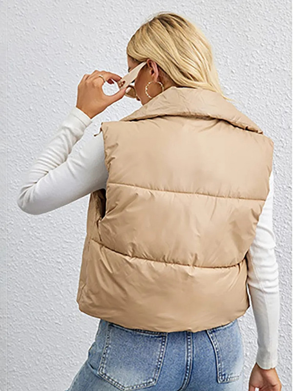 Novi pamučni podstavljeni prsluk za 2023. Ženski jesenski zimski prsluk Jakna bez rukava s patentnim zatvaračem Ženska samostojeća kragna Kratka topla gornja odjeća