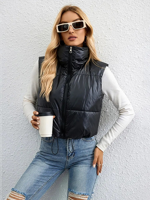 Novi pamučni podstavljeni prsluk za 2023. Ženski jesenski zimski prsluk Jakna bez rukava s patentnim zatvaračem Ženska samostojeća kragna Kratka topla gornja odjeća