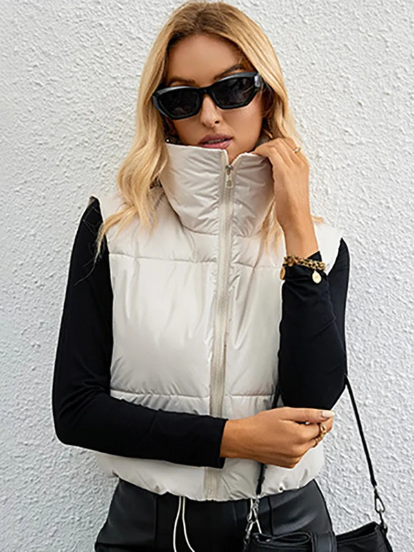 Novi pamučni podstavljeni prsluk za 2023. Ženski jesenski zimski prsluk Jakna bez rukava s patentnim zatvaračem Ženska samostojeća kragna Kratka topla gornja odjeća