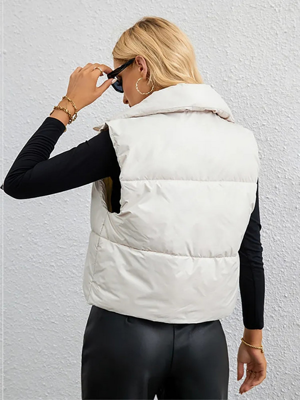 Novi pamučni podstavljeni prsluk za 2023. Ženski jesenski zimski prsluk Jakna bez rukava s patentnim zatvaračem Ženska samostojeća kragna Kratka topla gornja odjeća