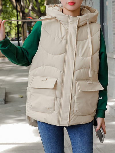 Γυναικείο βαμβακερό γιλέκο 2023 με κουκούλα Χειμερινό αμάνικο μπουφάν Γυναικείο ζεστό αντιανεμικό παχύ γιλέκο γιλέκο