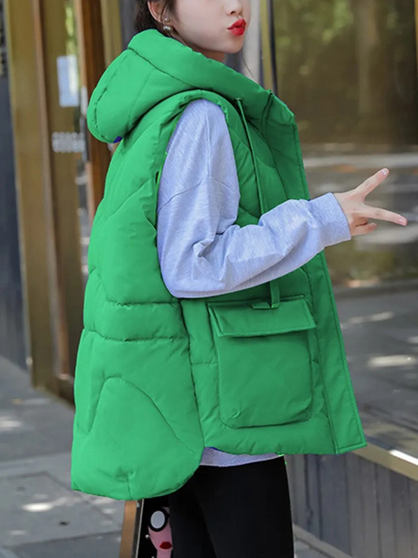 Γυναικείο βαμβακερό γιλέκο 2023 με κουκούλα Χειμερινό αμάνικο μπουφάν Γυναικείο ζεστό αντιανεμικό παχύ γιλέκο γιλέκο