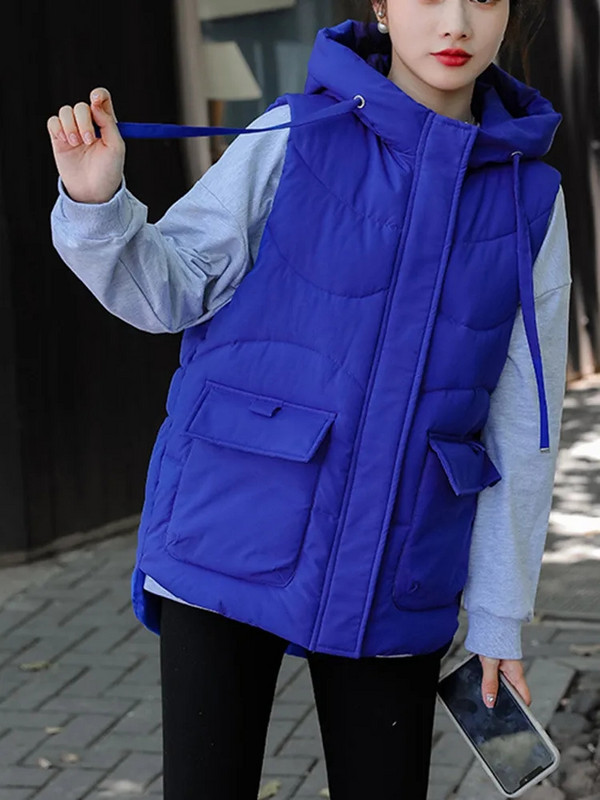 Γυναικείο βαμβακερό γιλέκο 2023 με κουκούλα Χειμερινό αμάνικο μπουφάν Γυναικείο ζεστό αντιανεμικό παχύ γιλέκο γιλέκο