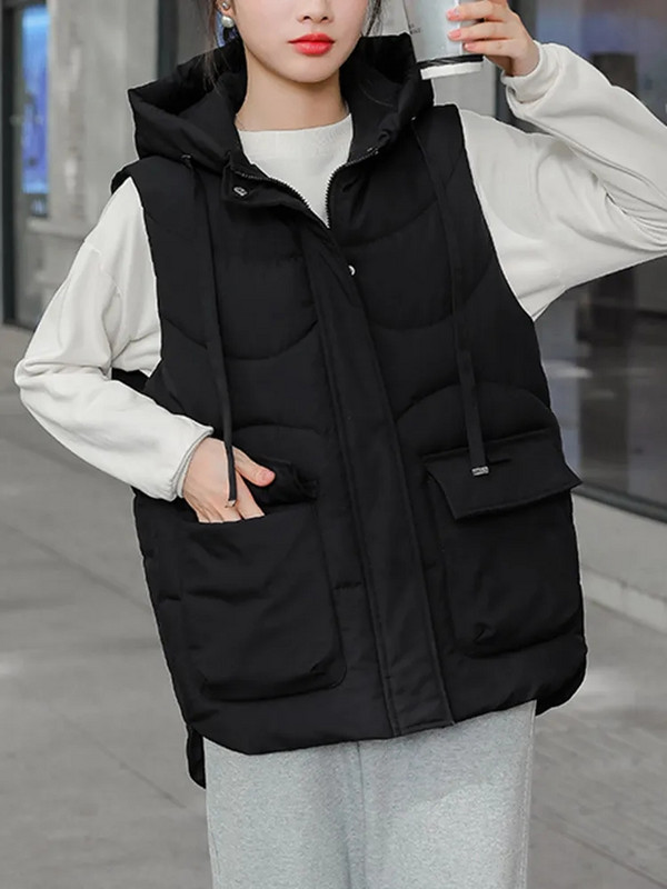 Γυναικείο βαμβακερό γιλέκο 2023 με κουκούλα Χειμερινό αμάνικο μπουφάν Γυναικείο ζεστό αντιανεμικό παχύ γιλέκο γιλέκο