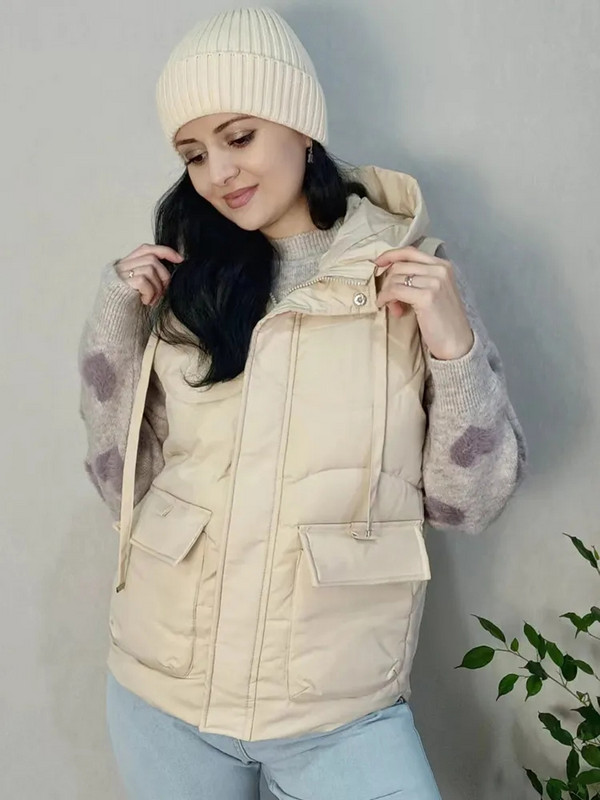 Γυναικείο βαμβακερό γιλέκο 2023 με κουκούλα Χειμερινό αμάνικο μπουφάν Γυναικείο ζεστό αντιανεμικό παχύ γιλέκο γιλέκο