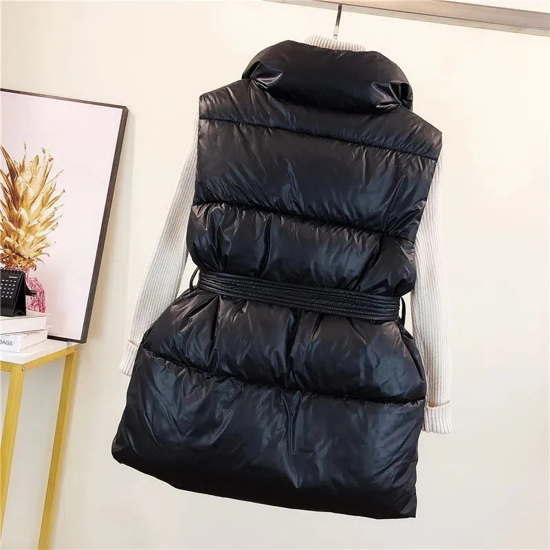 Elegantna zimska jakna na vezanje Ženska patchwork tanka vanjska odjeća bez rukava Jesenski topli podstavljeni kaput Prsluk Korejska modna parka