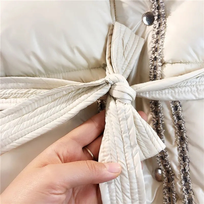 Elegantna zimska jakna na vezanje Ženska patchwork tanka vanjska odjeća bez rukava Jesenski topli podstavljeni kaput Prsluk Korejska modna parka