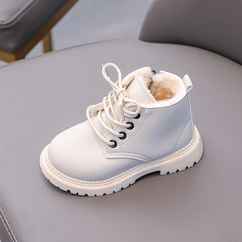 2022 Есенни зимни ботуши за деца Кожени обувки Удебелени топли снежни ботуши за момичета Памучни обувки за момче Маратонки