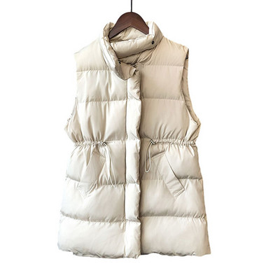 Vestă de iarnă de modă Jachetă pentru femei, caldă, fără mâneci, de bază, ocazională, vestă lungă, subțire, solid, căptușită din bumbac.