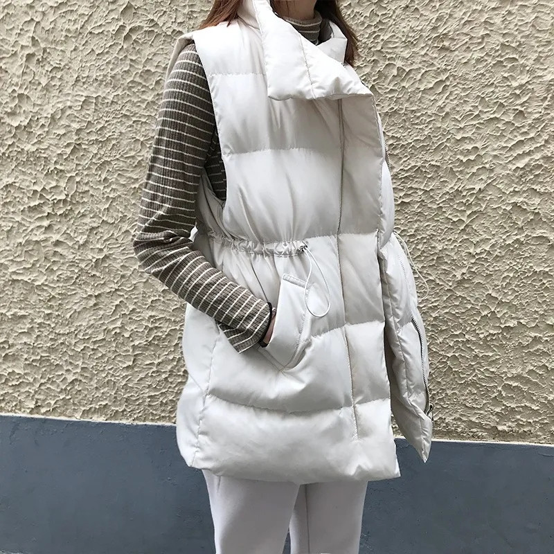 Vestă de iarnă de modă Jachetă pentru femei, caldă, fără mâneci, de bază, ocazională, vestă lungă, subțire, solid, căptușită din bumbac.