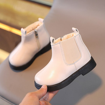 Βρεφικά χειμερινά παπούτσια Βρεφικά Chelsea Fashion Boots για κορίτσια Ζεστές μπότες με γούνα βελούδινα αγόρια δερμάτινα κοντά μποτάκια First Walkers