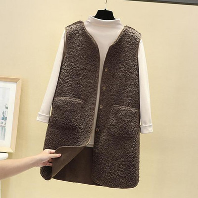 Mantoane lungi pentru femei Vestă Iarnă Nouă Toamnă Paltoane din lână de miel Vestă termică Jachetă Fleece Fără mâneci Veste pentru femei
