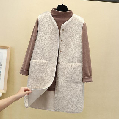 Mantoane lungi pentru femei Vestă Iarnă Nouă Toamnă Paltoane din lână de miel Vestă termică Jachetă Fleece Fără mâneci Veste pentru femei