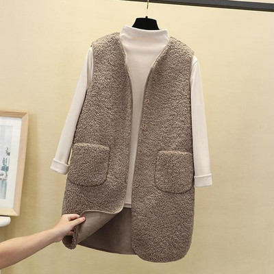 Mantoane lungi pentru femei Vestă Iarnă Nouă Toamnă Paltoane din lână de miel Vestă termică Jachetă Fleece Fără mâneci Veste pentru femei