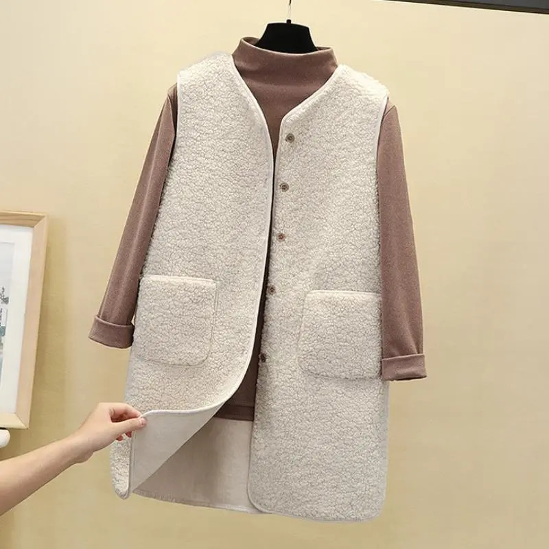 Mantoane lungi pentru femei Vestă Iarnă Nouă Toamnă Paltoane din lână de miel Vestă termică Jachetă Fleece Fără mâneci Veste pentru femei