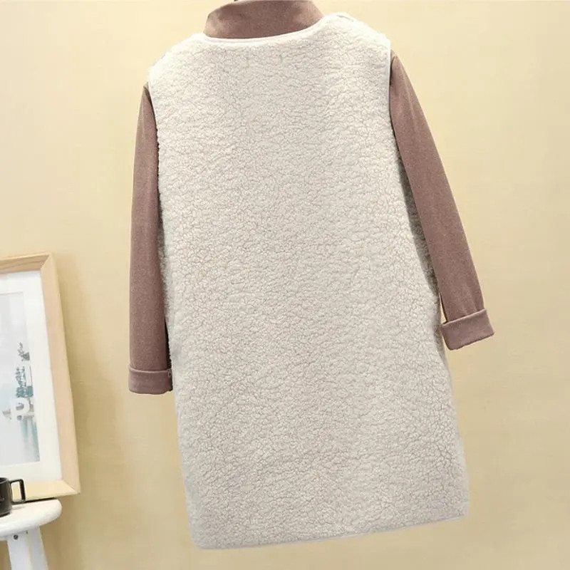 Mantoane lungi pentru femei Vestă Iarnă Nouă Toamnă Paltoane din lână de miel Vestă termică Jachetă Fleece Fără mâneci Veste pentru femei