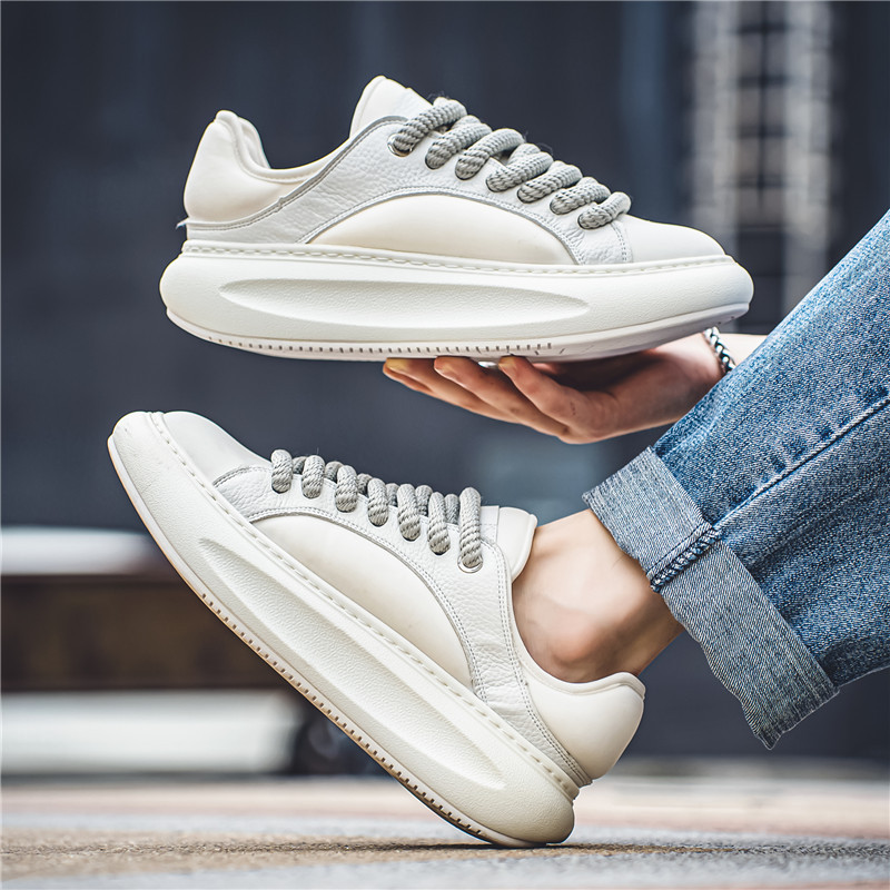 Toe rotund Grosime dantelă Pantofi casual pentru bărbați, la modă în aer liber, anti-alunecare, confortabil, fund moale, pantofi pentru bărbați.