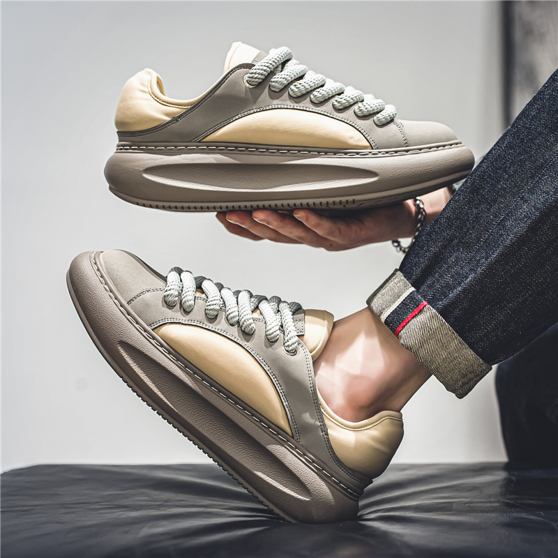 Toe rotund Grosime dantelă Pantofi casual pentru bărbați, la modă în aer liber, anti-alunecare, confortabil, fund moale, pantofi pentru bărbați.