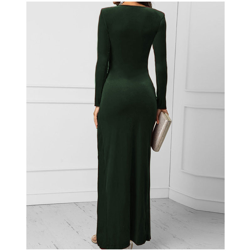 Rochii maxi din catifea pentru femei, toamnă iarnă, ocazional, cu mânecă lungă, cu elastic înalt, rochie bodycon, vintage, sexy, cu decolteu în V, rochii lungi de petrecere