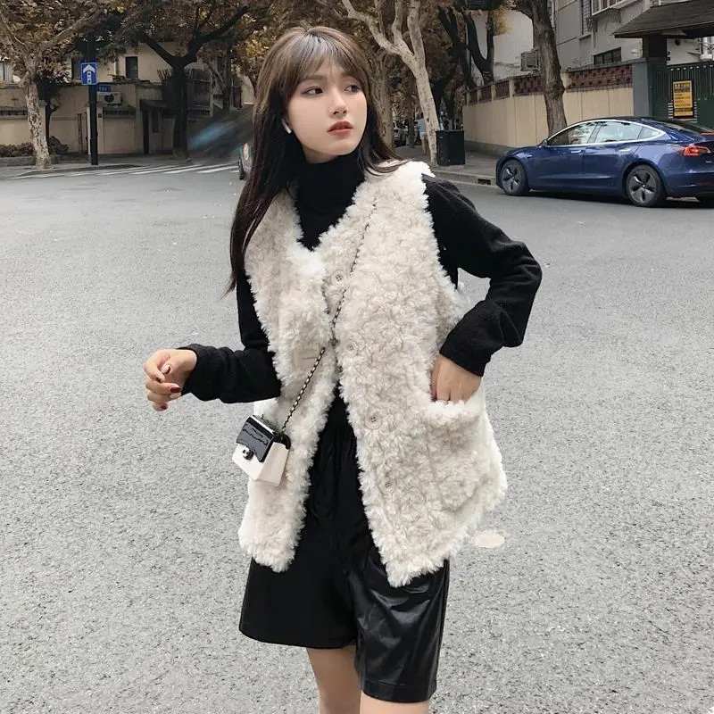 Vestă pentru femei Jachete fără mâneci din lână de miel Chaleco Mujer Toamnă Iarnă 2023 Vestă Jachetă scurtă de pluș Moda coreeană Casual Femei