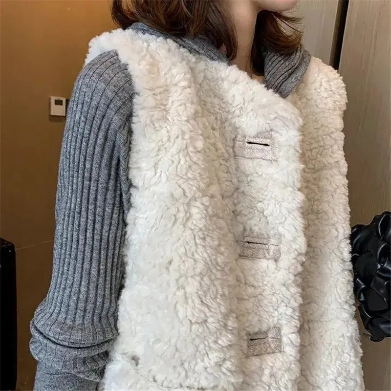 Vestă pentru femei Jachete fără mâneci din lână de miel Chaleco Mujer Toamnă Iarnă 2023 Vestă Jachetă scurtă de pluș Moda coreeană Casual Femei