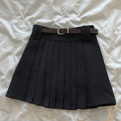 Kimotimo korėjiečių preppy stiliaus klostuotas mini sijonas moterims, 2023 m. rudens retro plonas diržas aukštu juosmeniu, universalus A formos Y2k sijonai, saldūs