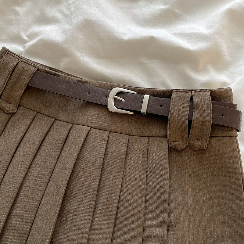 Kimotimo korėjiečių preppy stiliaus klostuotas mini sijonas moterims, 2023 m. rudens retro plonas diržas aukštu juosmeniu, universalus A formos Y2k sijonai, saldūs