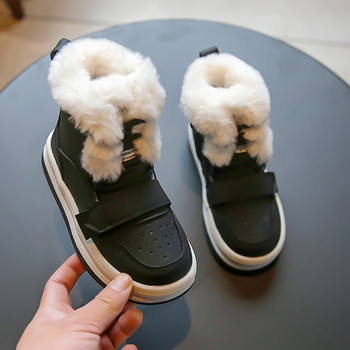 YISHEN Ботуши за сняг Момичета Зимни детски обувки Боти до глезена Кожени плюс кадифени ежедневни обувки за деца Botas De Nieve Бяло