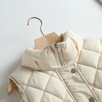 2023 Stand γιακά με φερμουάρ τσέπη Γυναικείο γιλέκο Φθινοπωρινό χειμερινό διαμαντένιο βαμβακερό γιλέκο Γυναικείο αμάνικο παλτό Ζεστό γιλέκο