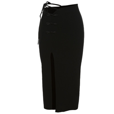 Мини поли с връзки Черна дълга пола с шнур с висока талия Дамска модна пола с рюшове с шнур с висока талия Секси тясна пола с цепки 2022