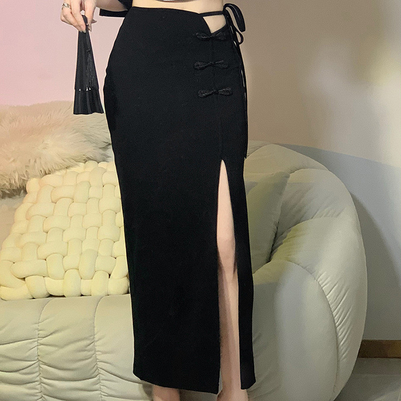 Dámska módna mini sukňa s vysokým pásom a šnúrkou, čierna, sťahovacia šnúrka, sexy úzka sukňa s rozparkom 2022