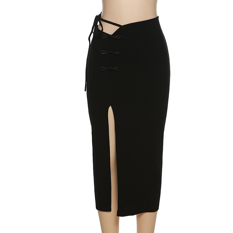 Dámska módna mini sukňa s vysokým pásom a šnúrkou, čierna, sťahovacia šnúrka, sexy úzka sukňa s rozparkom 2022