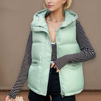 Vestă groasă de iarnă, cu glugă, ocazională, pentru femei, din bumbac, de culoare solidă, cu buzunar, cu fermoar.