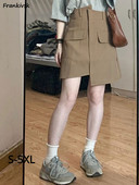 Suknje Ženske Džepovi Visoki struk Jednobojna Jednostavna Ulična odjeća Slobodno vrijeme Elegantna Višeslojna Trendy ljetni korejski stil Asimetrični šik