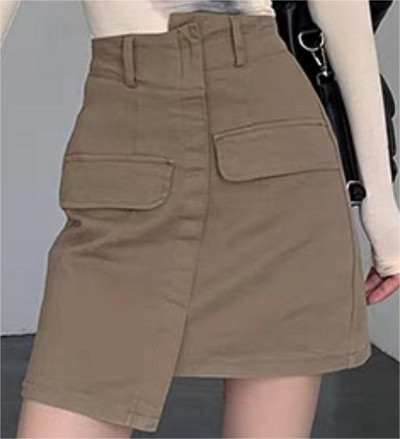 Suknje Ženske Džepovi Visoki struk Jednobojna Jednostavna Ulična odjeća Slobodno vrijeme Elegantna Višeslojna Trendy ljetni korejski stil Asimetrični šik