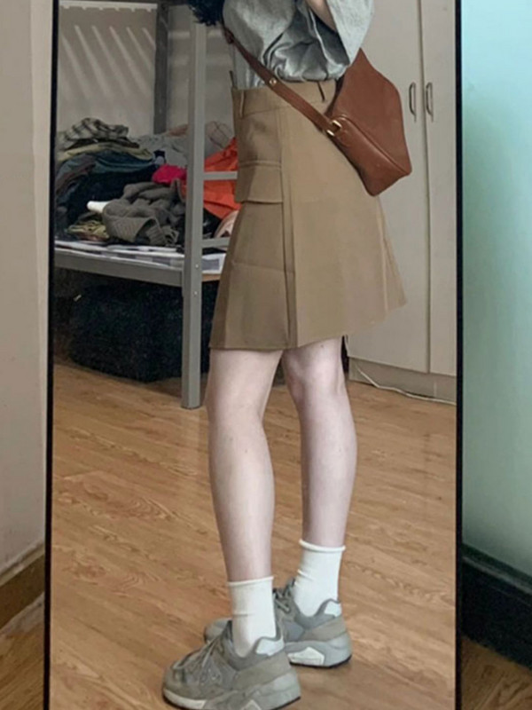 Suknje Ženske Džepovi Visoki struk Jednobojna Jednostavna Ulična odjeća Slobodno vrijeme Elegantna Višeslojna Trendy ljetni korejski stil Asimetrični šik