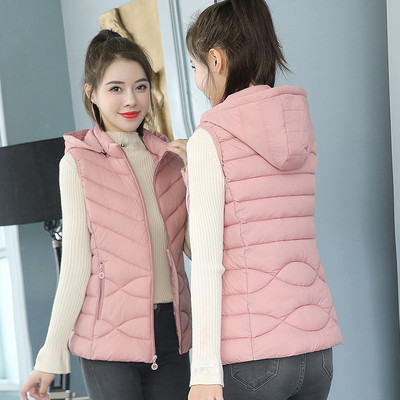 Vestă solidă, stil scurtă, pentru femei, căptușită din bumbac, pentru femei, de iarnă, fără mâneci, cu fermoar, guler, paltoane casual