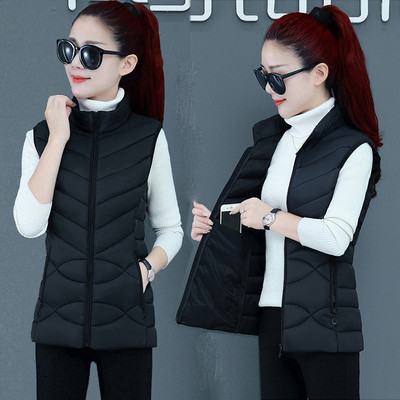 Vestă solidă, stil scurtă, pentru femei, căptușită din bumbac, pentru femei, de iarnă, fără mâneci, cu fermoar, guler, paltoane casual