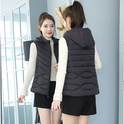 Vestă solidă, stil scurtă, pentru femei, căptușită din bumbac, pentru femei, de iarnă, fără mâneci, cu fermoar, guler, paltoane casual