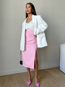 Fusta roz cu fante simplă, solidă, cu șold, fuste midi cu talie înaltă, pentru femei, la modă 2023, toamna ocazională pentru navetiști.