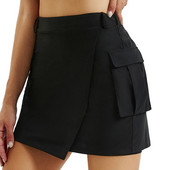 JS ženska suknja visokog struka, sportska s pričvršćenim kratkim hlačama, suknja s džepovima sprijeda, podijeljena, modne visoke elastične teniske suknje