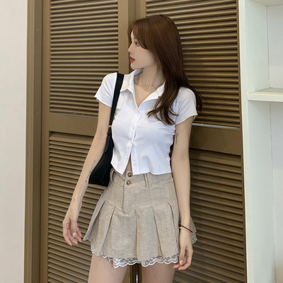 Japonia sexy din dantelă plisată fustă femei 2023 vara nou pufoasă linie A minifustă coreeană retro casual femei fustă scurtă Y2K petrecere