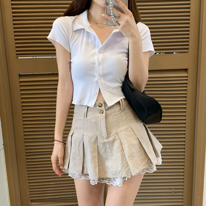 Japonia sexy din dantelă plisată fustă femei 2023 vara nou pufoasă linie A minifustă coreeană retro casual femei fustă scurtă Y2K petrecere