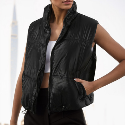 Vestă de iarnă pentru femei, groasă, caldă, vestă, vestă matlasată, jachetă din bumbac, fără mâneci, cu fermoar în jos, veste cu buzunare