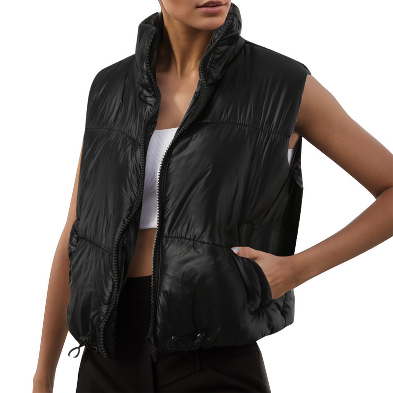 Vestă de iarnă pentru femei, groasă, caldă, vestă, vestă matlasată, jachetă din bumbac, fără mâneci, cu fermoar în jos, veste cu buzunare