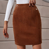 Jesenná nová módna manšestrová priliehavá sukňa s vysokým pásom pre ženy