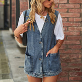 Moteriškos mados Retro vientisos džinsinės liemenės be rankovių, laisvų mygtukų paltai Patogi striukė laisvalaikio sportinis megztinis Chaquetas 한국인 리뷰 많은 옷