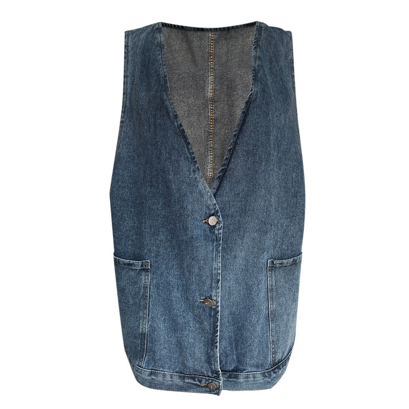 Moteriškos mados Retro vientisos džinsinės liemenės be rankovių, laisvų mygtukų paltai Patogi striukė laisvalaikio sportinis megztinis Chaquetas 한국인 리뷰 많은 옷